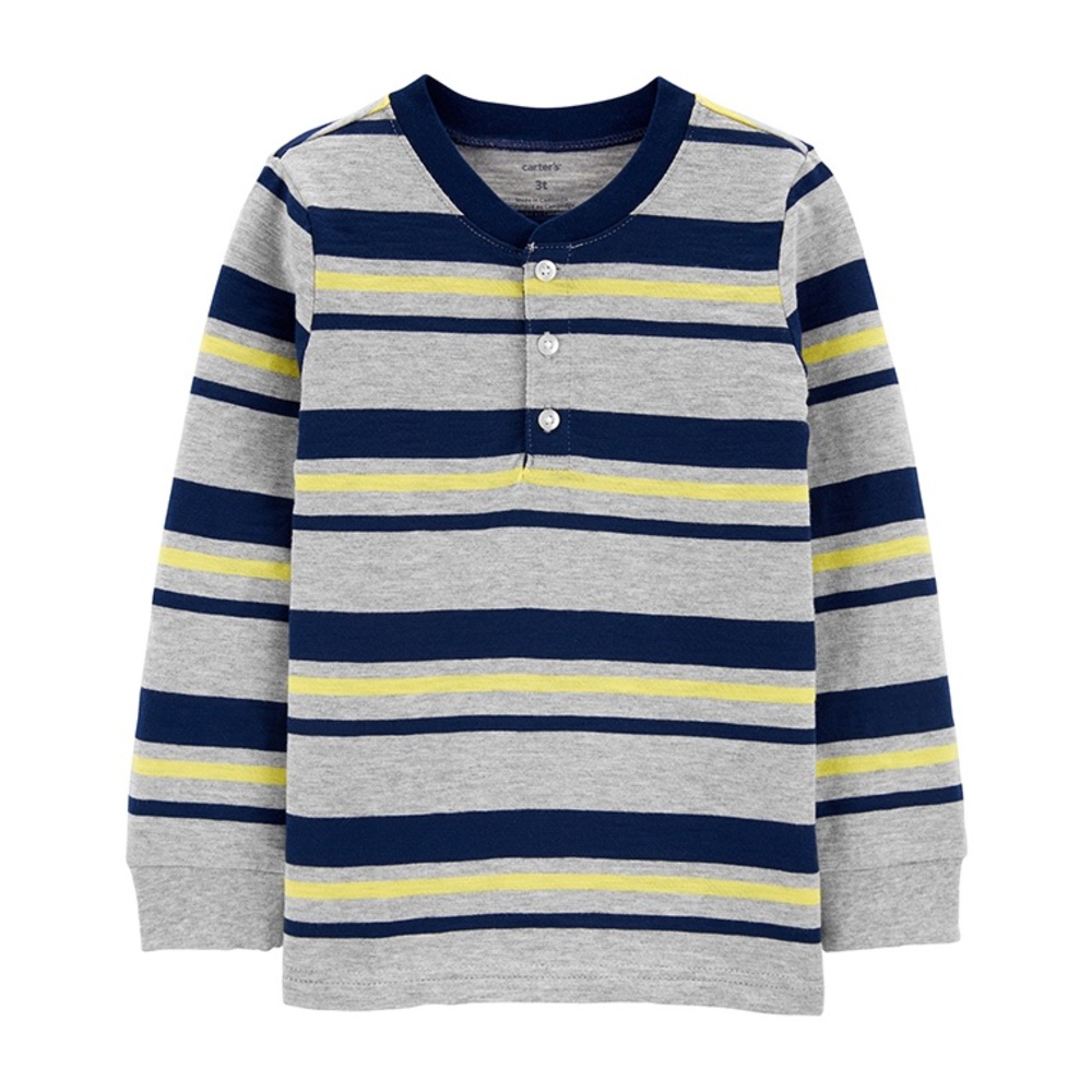 Carters Striped Kids Henley Shirt - Blue, Yellow, Gray EUC